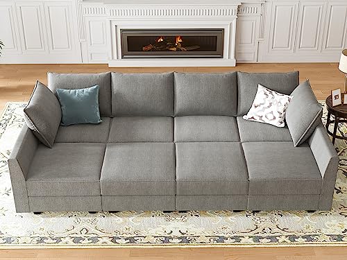 HONBAY Modular Sofa Sectional Sleeper Couch with Ottomans Reversible Sleeper Sectional Sofa Modular Couch with Storage, Aqua Blue