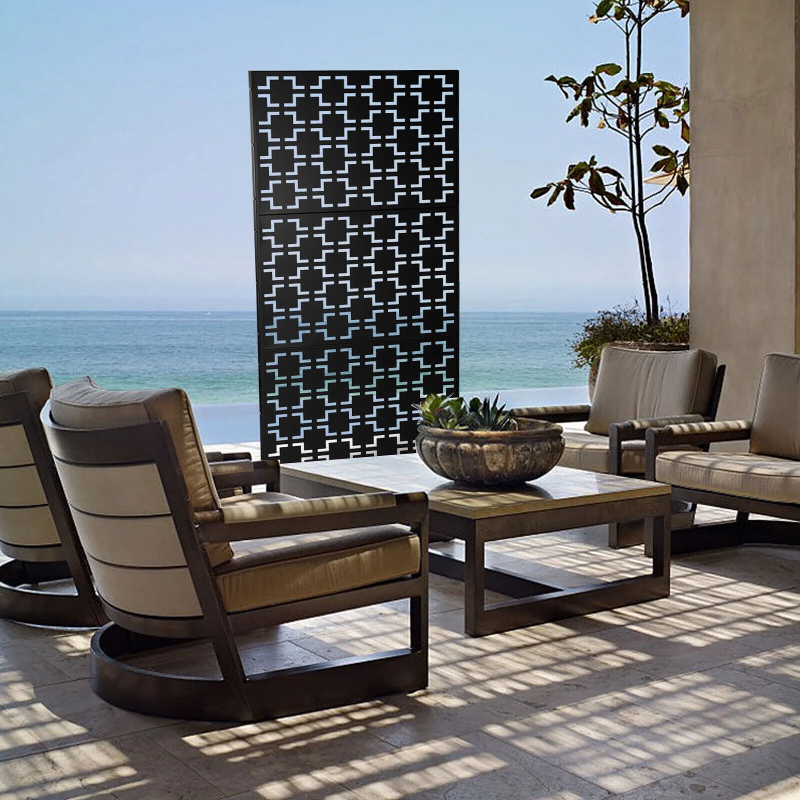 ZhdnBhnos Outdoor Decorative Privacy Screen Panel with Stand, Freestanding Planter Wall Metal Yard Fence Panels Black