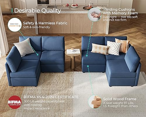 LINSY HOME Modular Sectional Sofa, Convertible U Shaped Sofa Couch with Storage, Memory Foam, Modular Sectionals with Ottomans