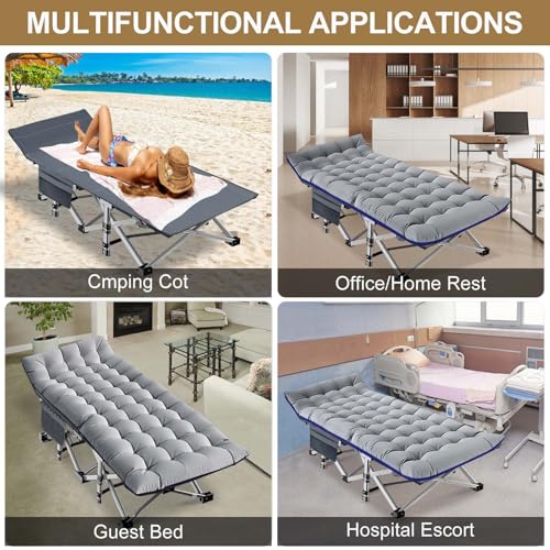 DoCred Folding Camping Cot with Mattress, 2 Pack Heavy Duty Folding Cot for Adults, Portable Sleeping Cot Bed Adults Outdoor Bed with Carry Bag
