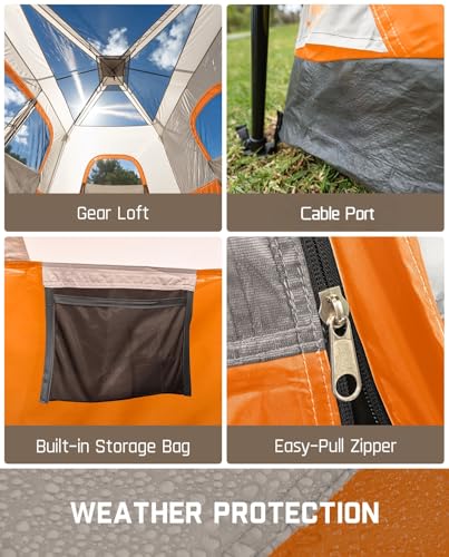 FanttikOutdoor Camping Tent 4/6/8/10 Person Instant Cabin Tent Setup in 60 Seconds with Rainfly & Windproof Portable with Carry Bag for Family
