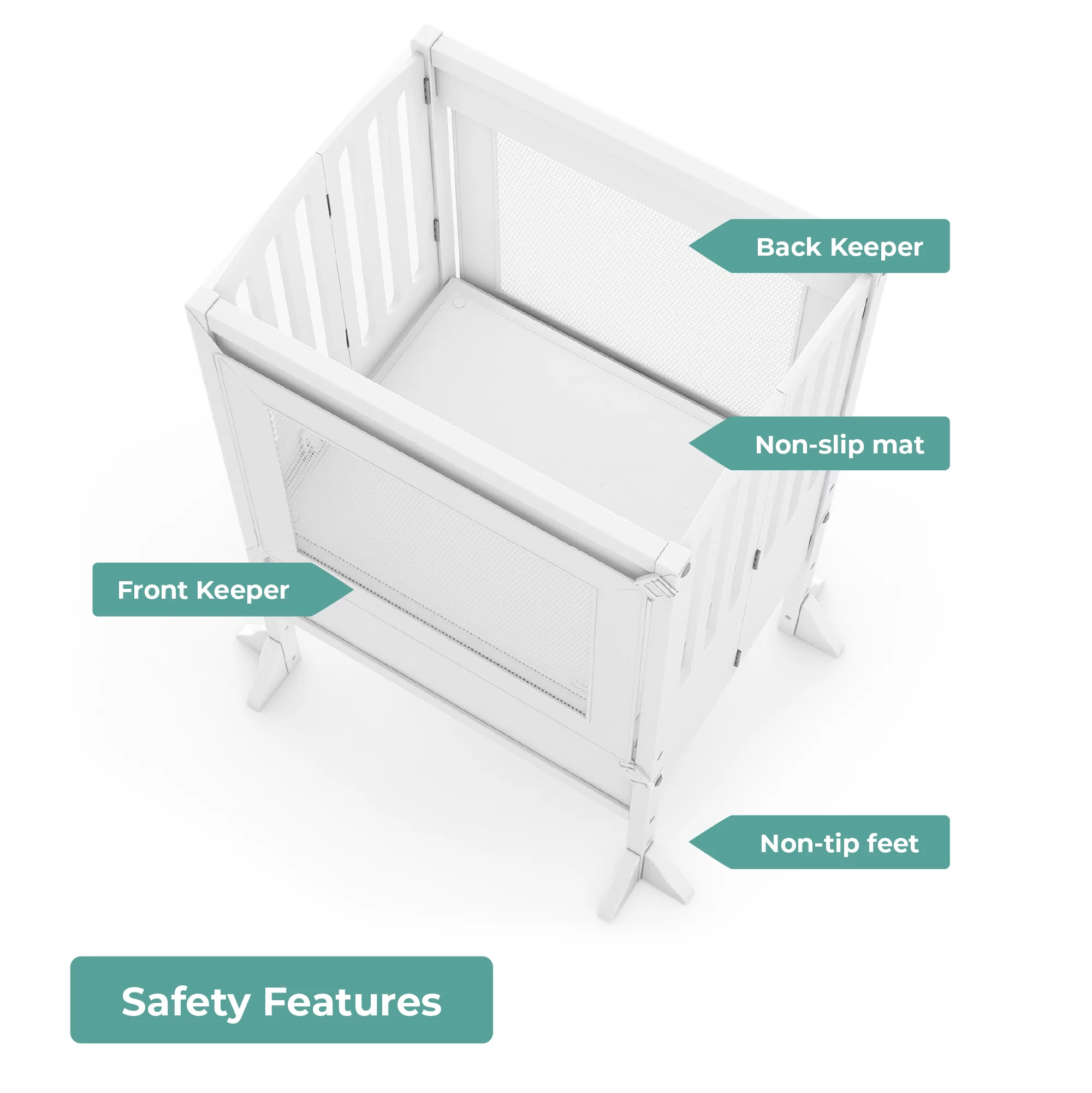 Guidecraft Contemporary Double Kitchen Helper® Stool - White: Extra-Wide Foldable Safety Tower for Two Toddlers; Adjustable Height
