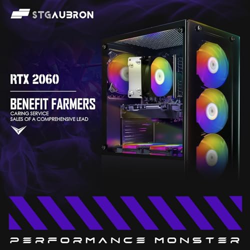 STGAubron Gaming PC Computer Desktop, GeForce RTX 2060 Super 8G, Intel Core I7 8th up to 4.1GHz, 16G DDR4, 1T SSD, WiFi 6 & BT 5.2, RGB Fan x6