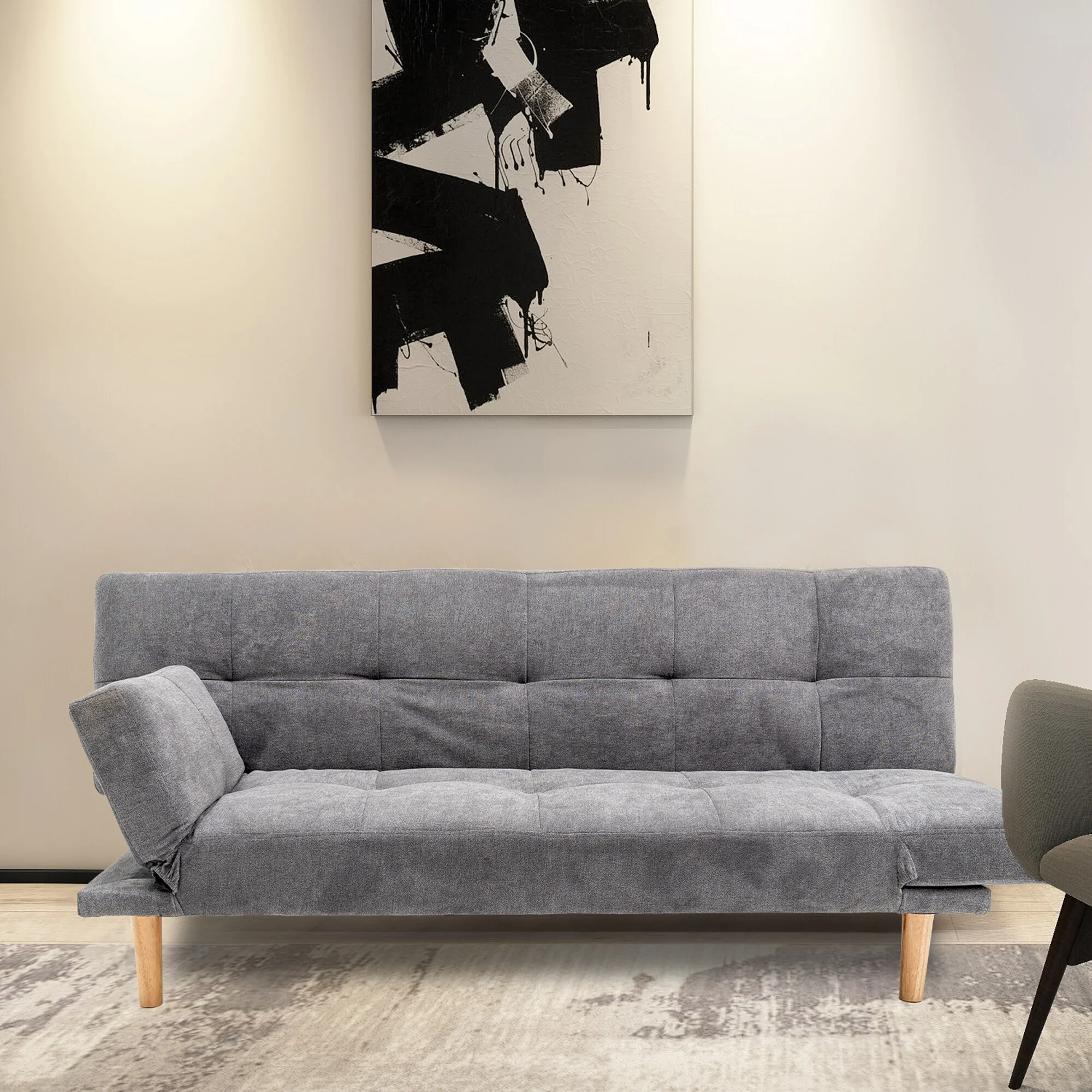 Modern Sofa Bed Linen Tufted Back Convertible Futon Sleeper