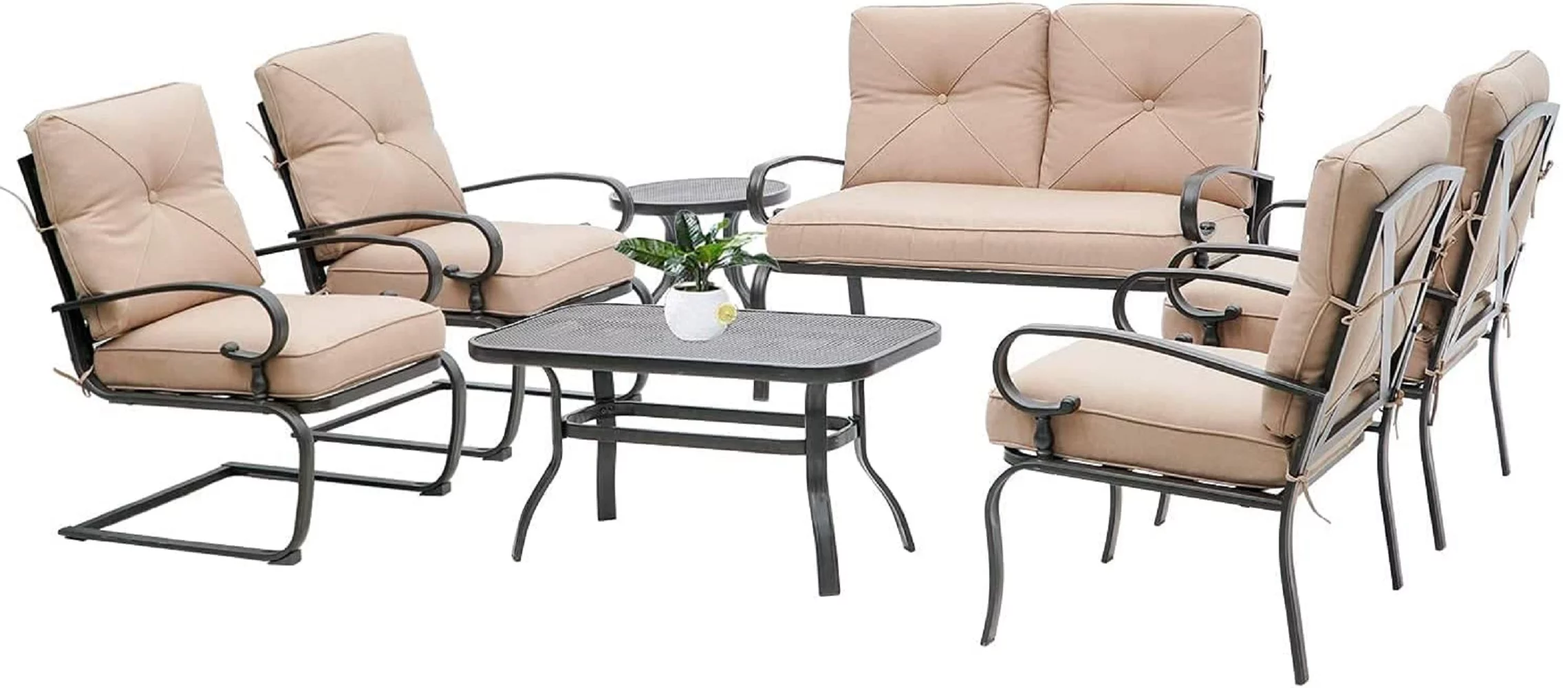 SOLAURA 7-Piece Patio Furniture Outdoor Metal Conversation Set- Brown