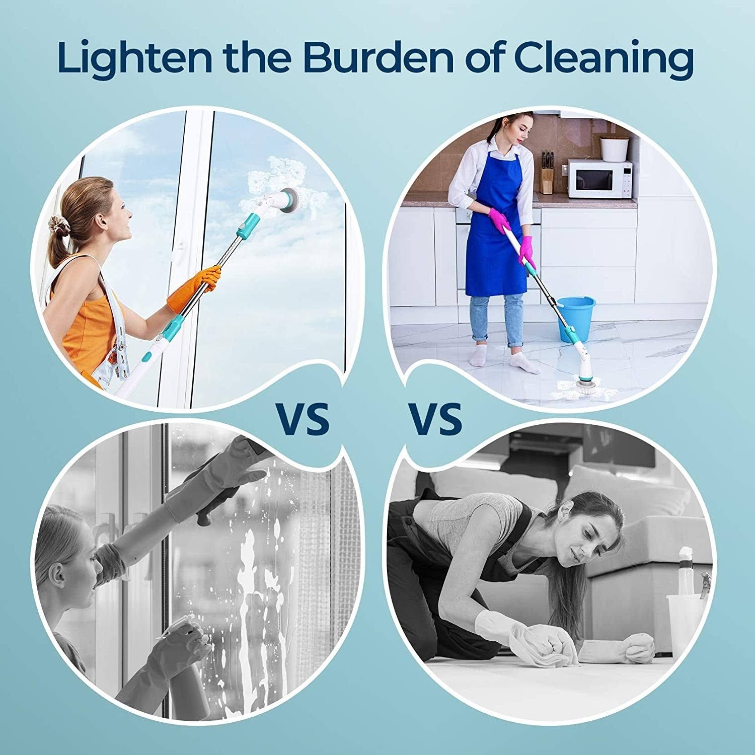Homitt Electric Spin Scrubber, Shower Scrubber Cleaner Brush with Adjustable Extension Handle for Tile, FLOOR, Bathtub, Grout -