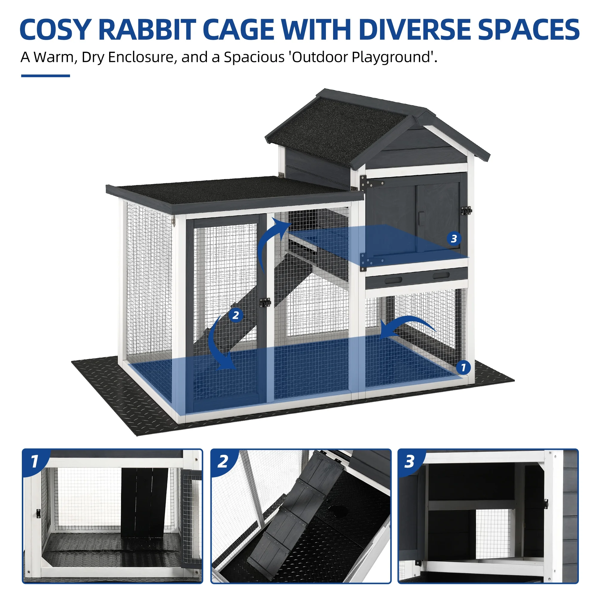 Dextrus Wooden Rabbit Hutch Bunny Cage Guinea Pig House with Waterproof Roof, PVC Mat, Pull-Out Tray - Black - Curated Treasures Market