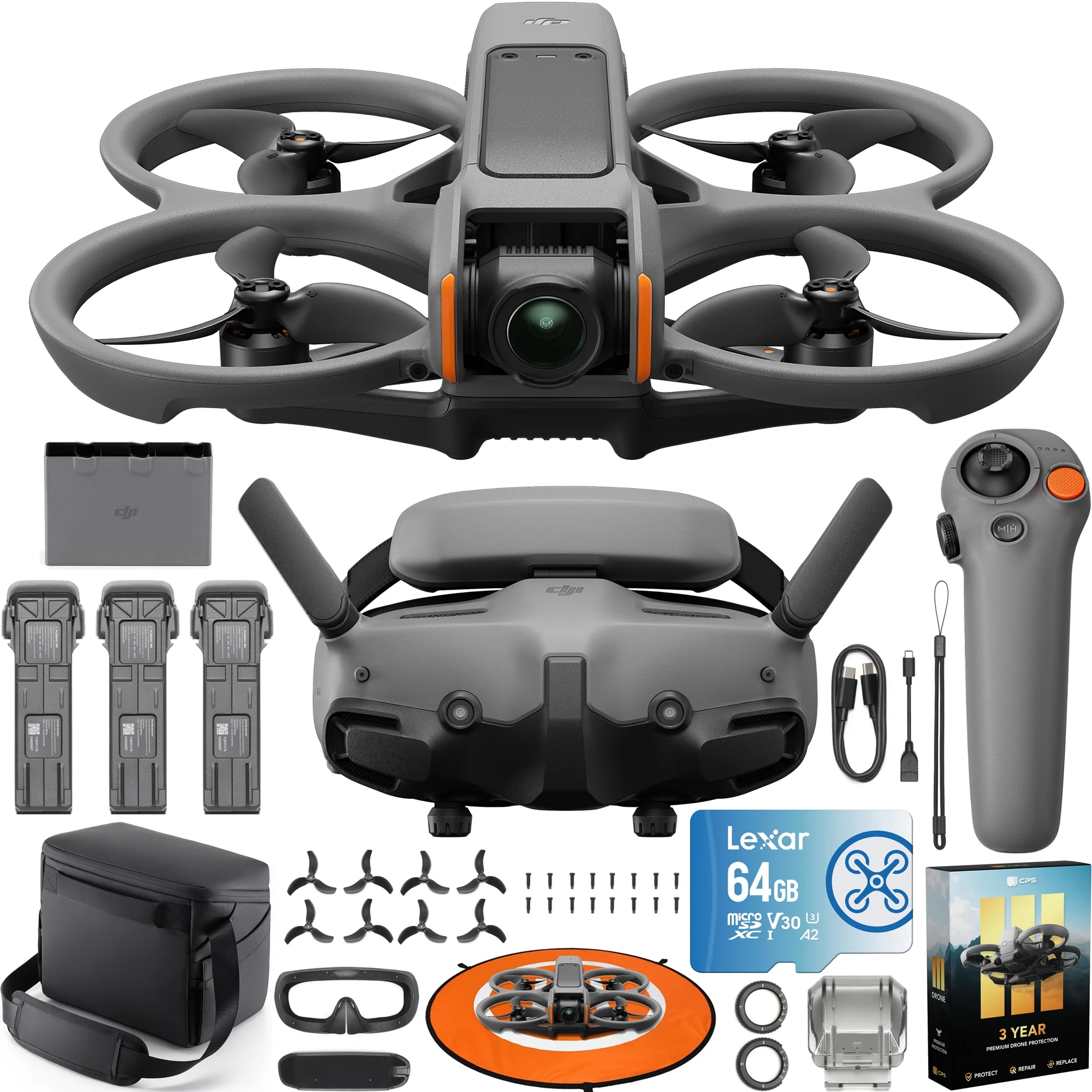 DJI Avata 2 FPV Drone Fly More Combo (3 Batteries) with Camera 4K Includes Goggles 3 and RC Motion 3, Immersive Experience, POV Content