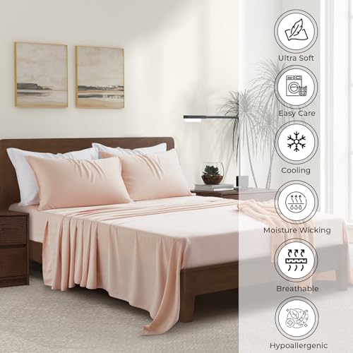 Luxury Bamboo Market | Queen Size Bed Sheet Set | 100% Viscose Made from Bamboo | Organically Grown | Ultra Soft | Cooling Sheets for Hot Sleepers |
