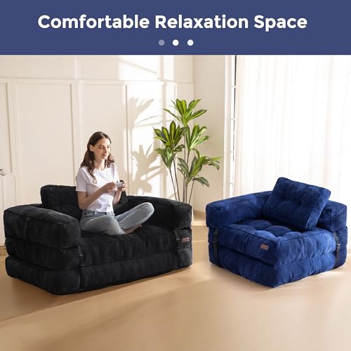 MAXYOYO Folding Sofa Bed, L-Shaped Convertible Sofa Bed with Armrest Foldable Sleeper Couch with Pillow