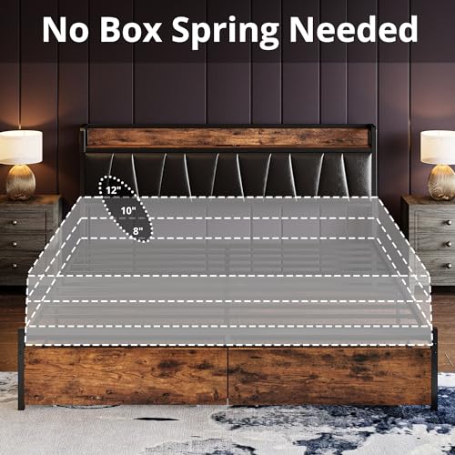 LIKIMIO Full Size Bed Frame, Storage Headboard with Charging Station, Platform Bed with Drawers, No Box Spring Needed, Easy Assembly