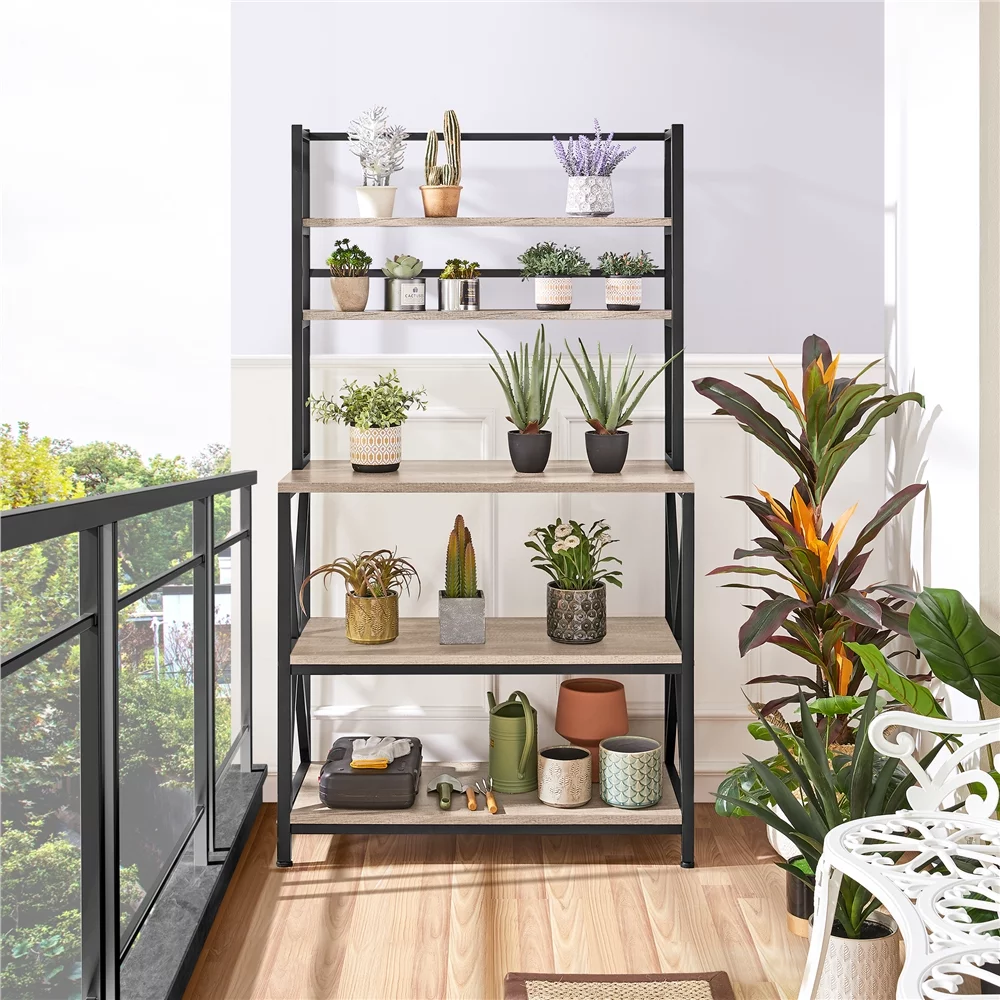 SmileMart 5-Tier Industrial Wood Baker’s Rack Storage Shelf for Kitchen, Gray