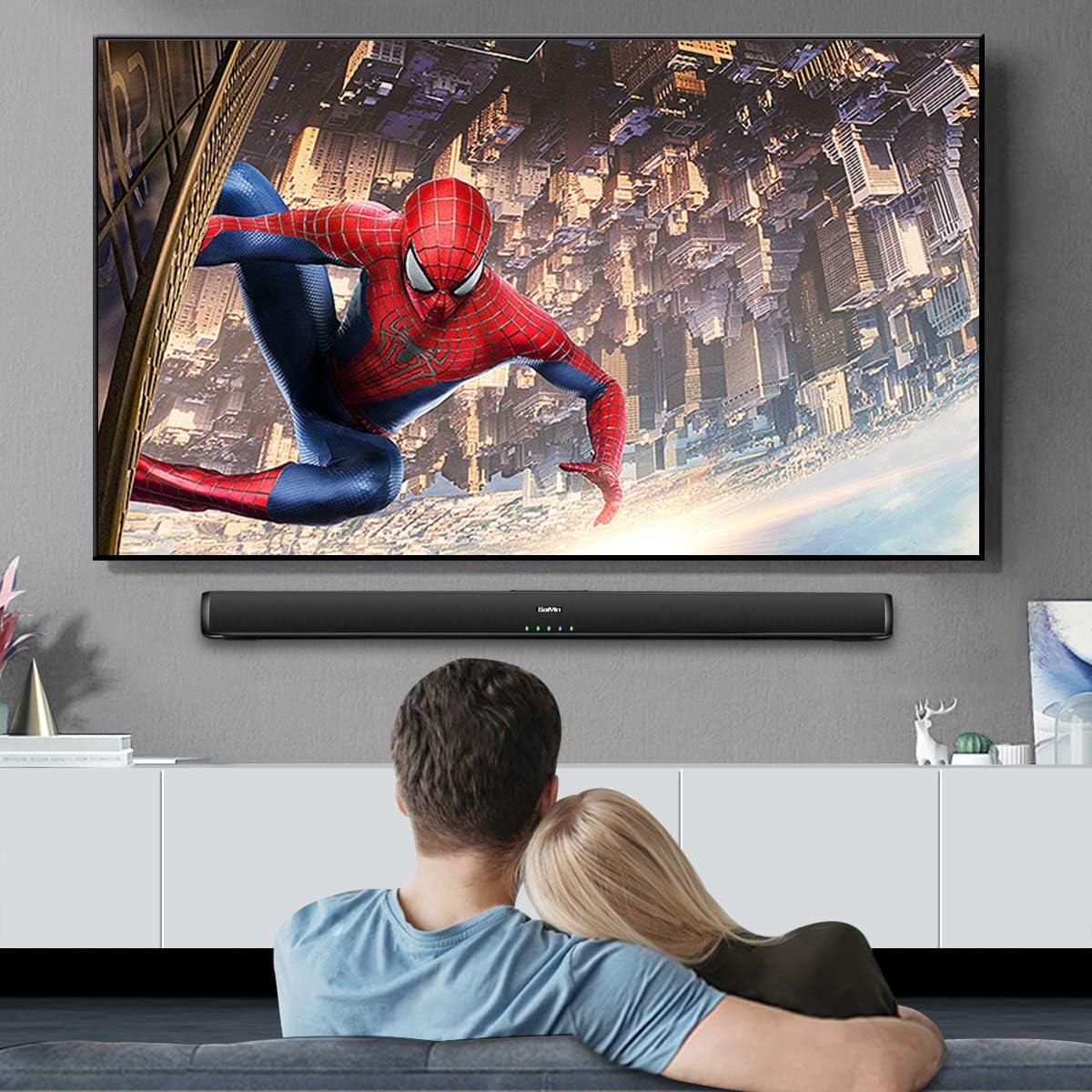 Saiyin Sound Bars for TV with Subwoofer, 100W Soundbar 2.1 CH Surround Sound System, DSP Home Theater Audio, Bluetooth 5.0/Optical/RCA Connectivity