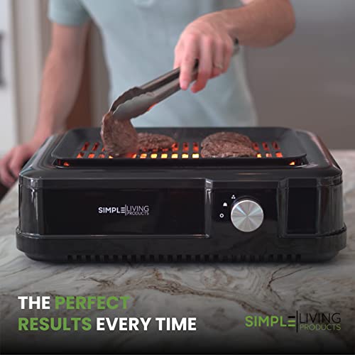 Simple Living Infrared Electric Indoor Smokeless Grill | Non Stick Ceramic 8x14" Grilling Surface | Consistent 446°F Temperature | BBQ Char Grilled
