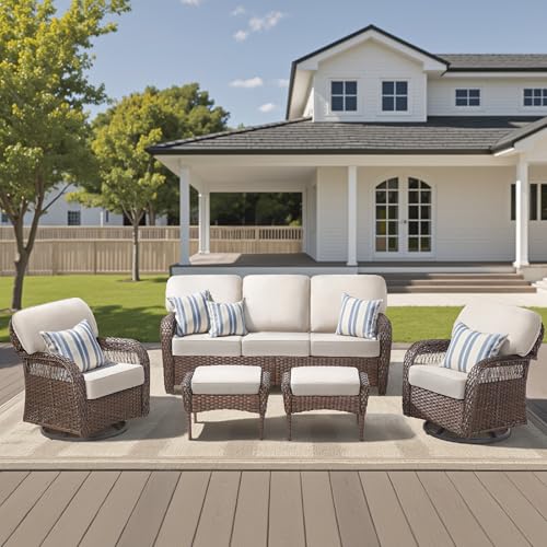 7 Pieces Outdoor Furniture Set with Swivel Chairs