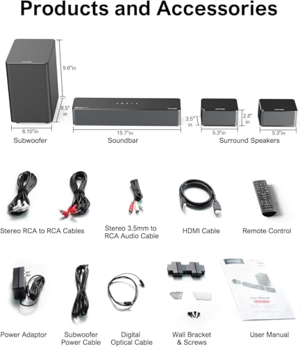 ULTIMEA 5.1CH Surround Sound Bar with Subwoofer, Dolby Atmos, VoiceMX & BassMX Tech, 300W Soundbar for Smart TV