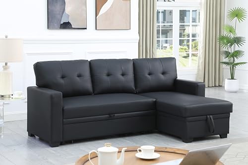 Devion Furniture Regis 4-in-1 Convertible L Shaped Couch with Pull Out Bed and Storage, Sectional Sleeper Sofa with Reversible Chaise for Living Room