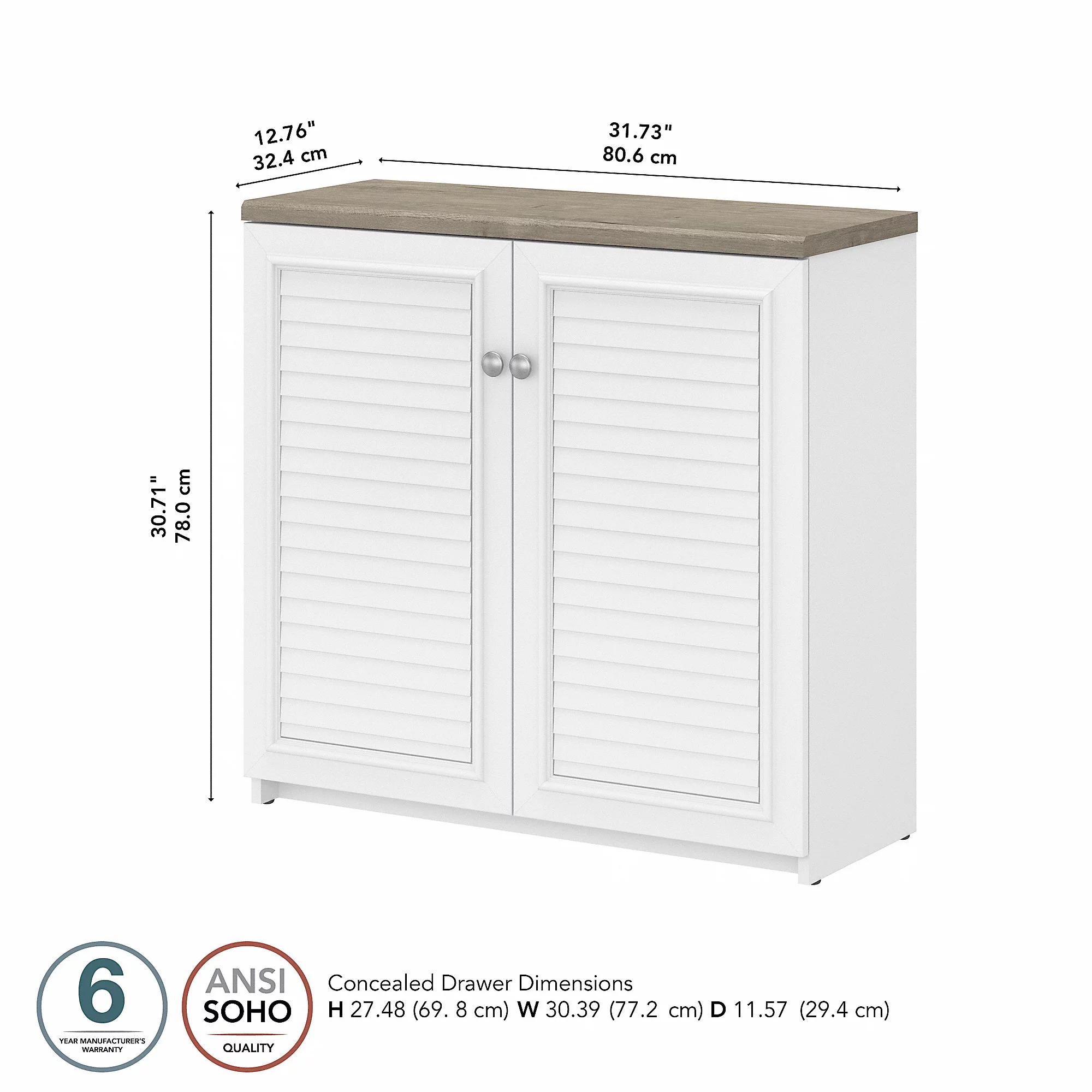 Bush Furniture Fairview Small Storage Cabinet with Doors in White & Gray