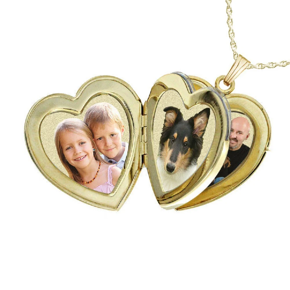 Picturesongold.Com Heart Four Photo Locket Necklace Pendants - 1-1/4 inch x 1-1/4 inch Solid 14K Yellow Gold