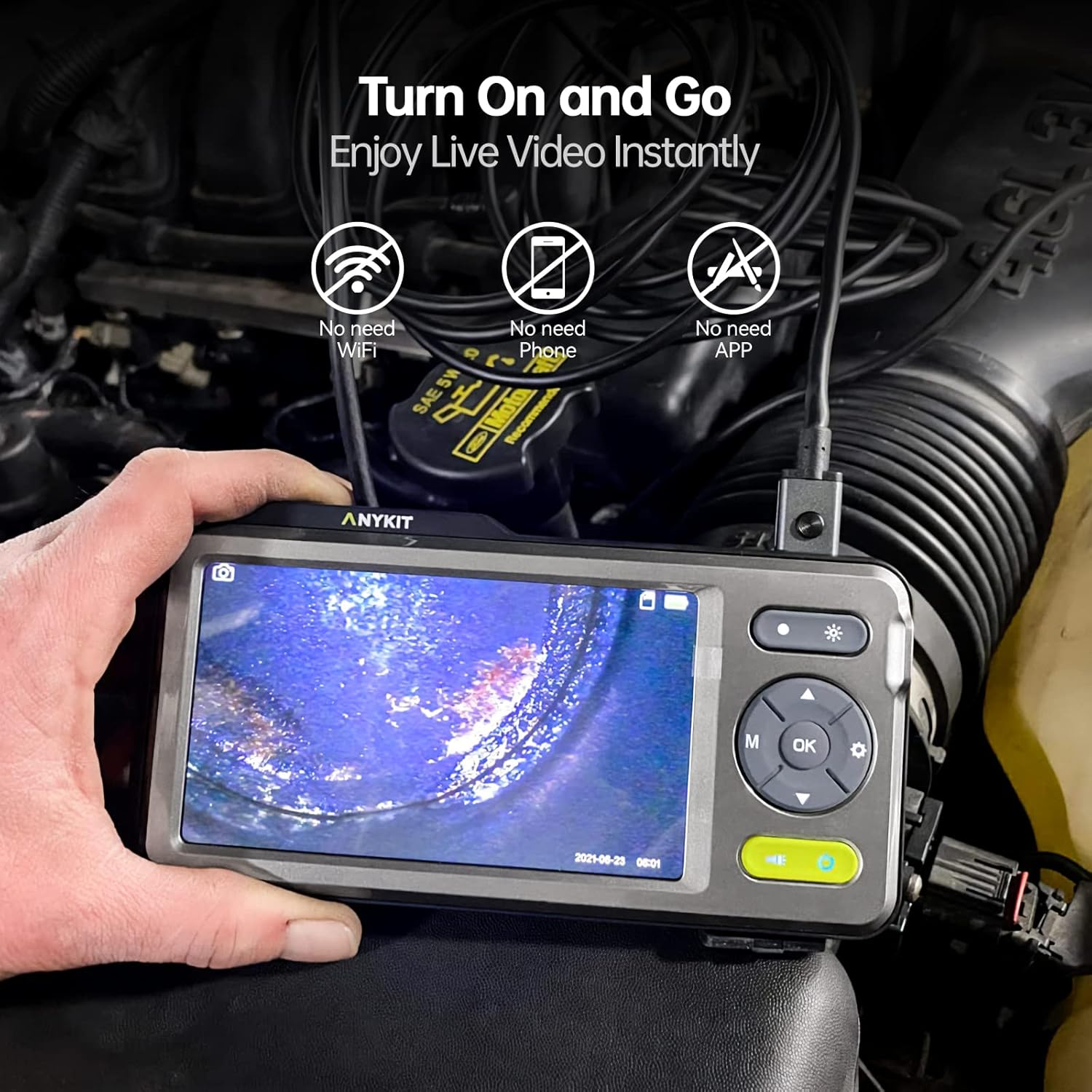 Triple Lens Endoscope, Anykit 1080P Borescope Inspection Camera with Light, IP67 Waterproof Snake Camera with 5 Inch Screen