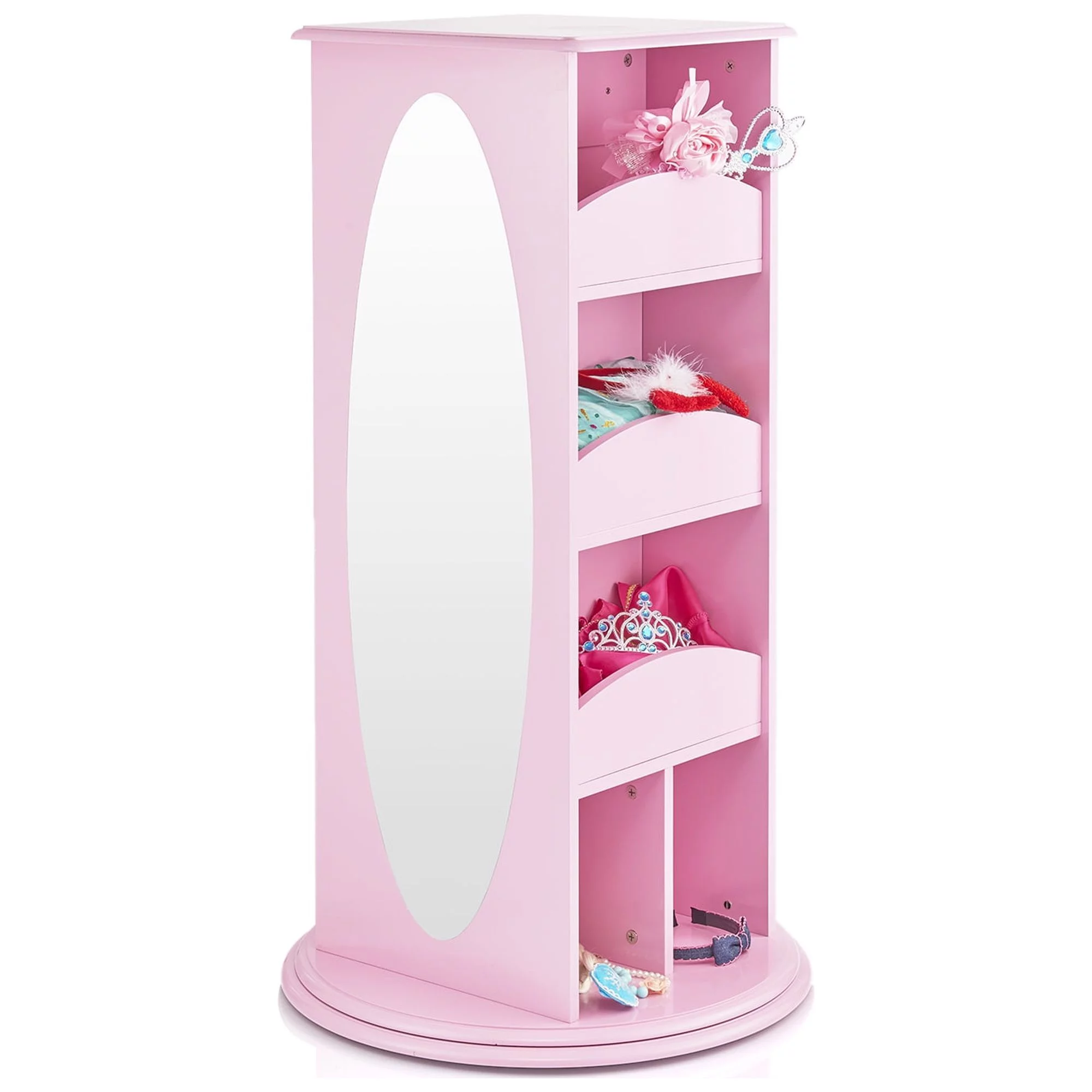 Guidecraft Rotating Dress-Up Storage - Pink: Armoire for Toddlers with 2 Mirrors, Cubbies & Hooks, Princess Costume Storage with Shelves