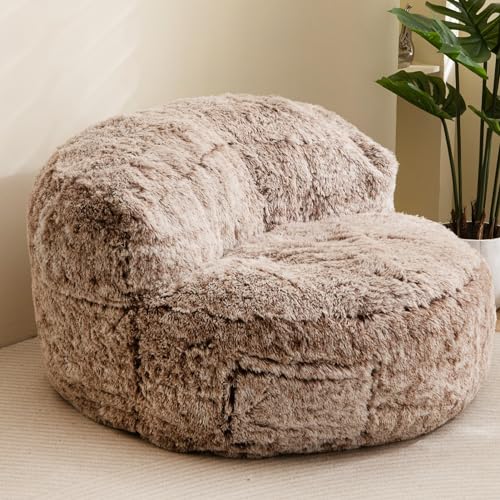 BYBYME Giant Bean Bag Chair, Faux Fur Bean Bag Couch with Filler Large Living Room Bean Bag Chairs for Adults