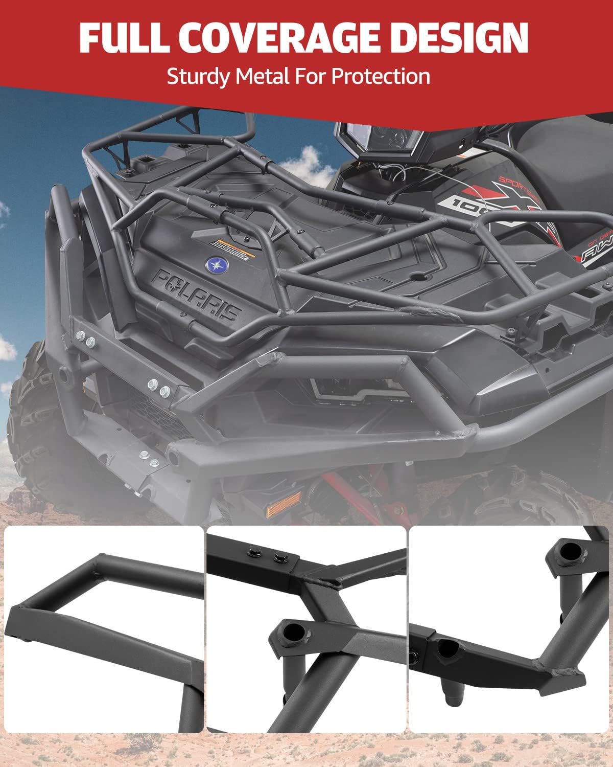 A & UTV PRO Rear Bumper Brush Guard for 2017-2022 Polaris Sportsman 850 / XP 1000,Heavy Duty Ultimate Series Steel Rear Bumper Protector Accessories