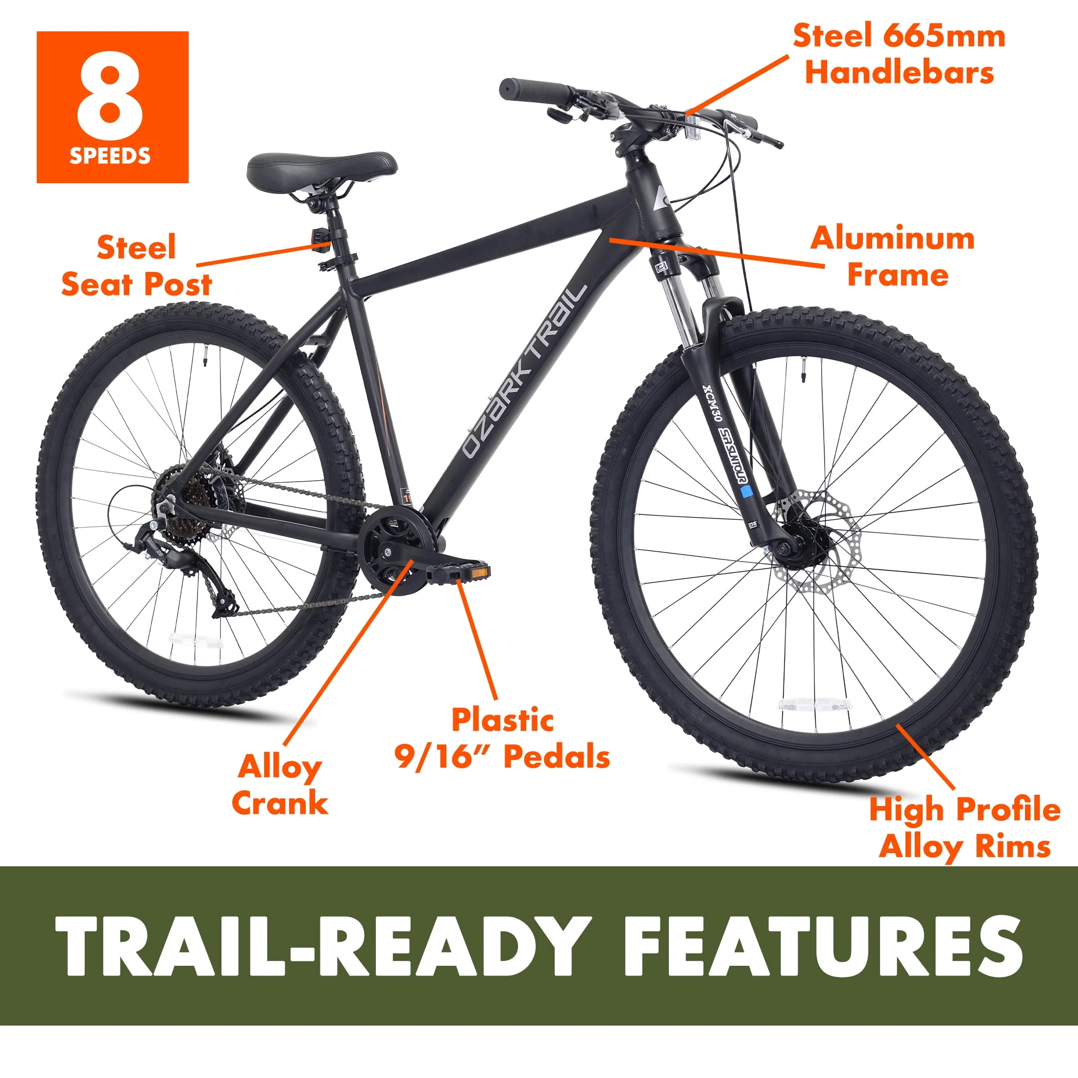 Ozark Trail 27.5 Vibe Mountain Bike, Medium Frame, Black, Adult, Unisex