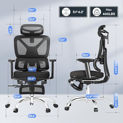 FLEXISPOT ErgoX Premium Ergonomic Office Chair with Footrest- Adjustable 3D Armrests, Dynamic Lumbar Support, Recline & Tilt Function, Mesh Seat
