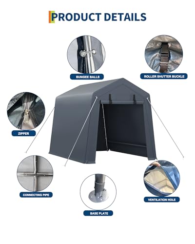 7x10 FT Portable Outdoor Storage Shed with 2 Roll-Up Zipper Doors & Vents, 240G Heavy-Duty Shelter Waterproof PE Tarp