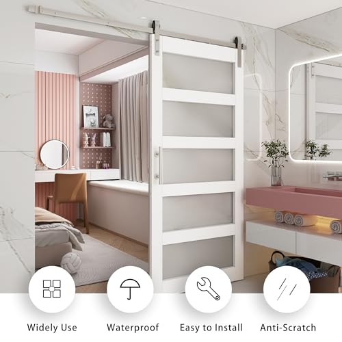 BARNSMITH 42in x 84in Glass Barn Door with 7FT Sliding Door Hardware Kit Included & Handle