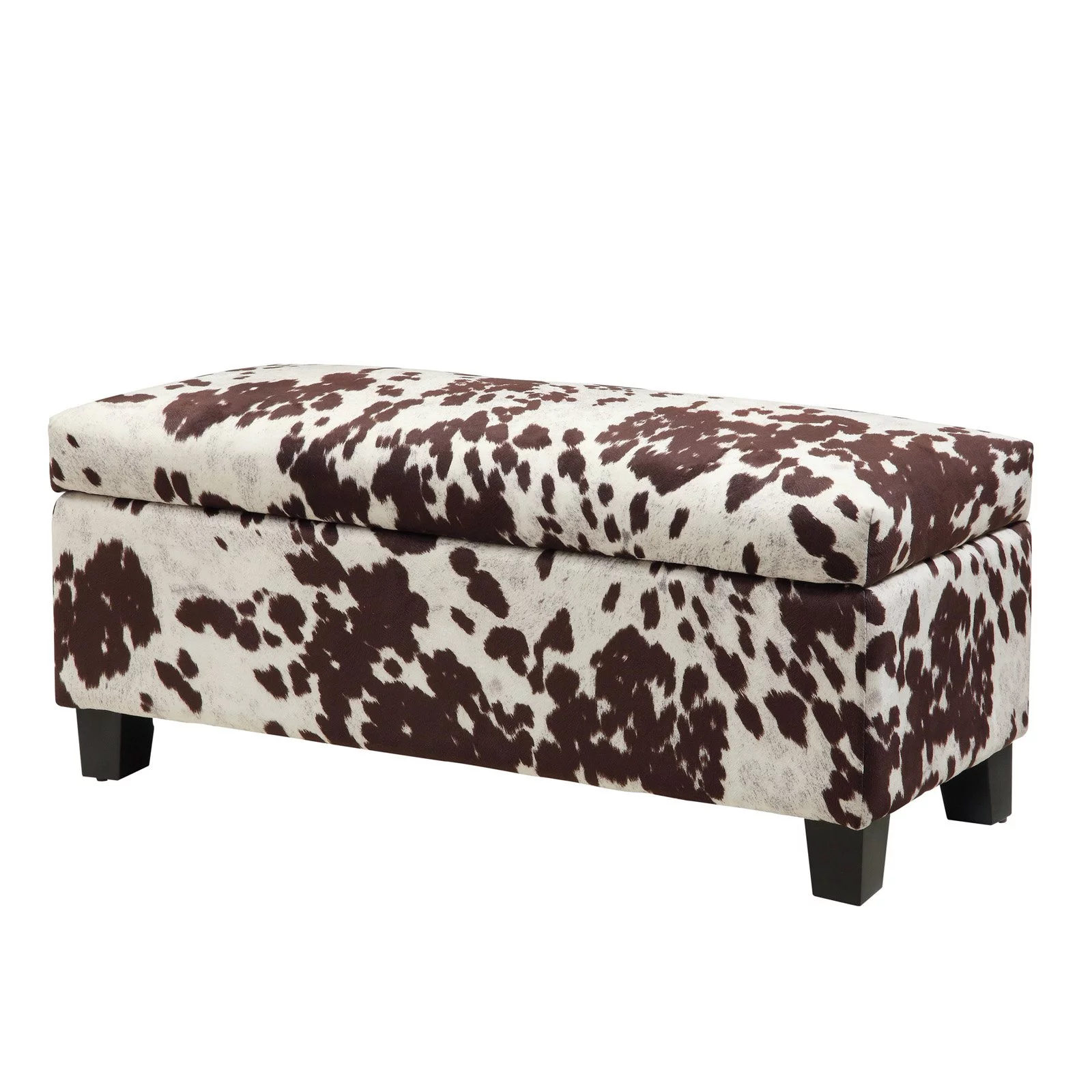Azteca Cow Hide Print Storage Bench, Brown Cow
