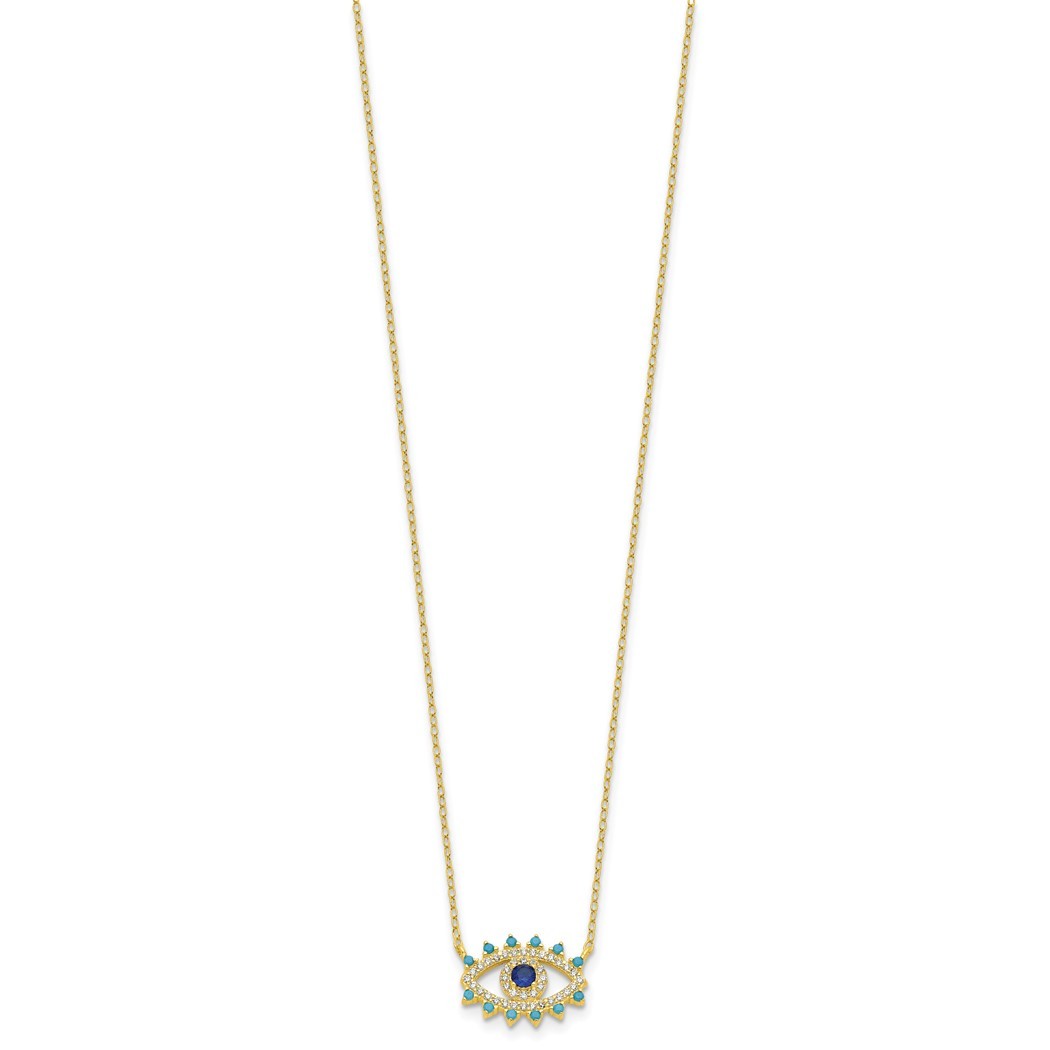15mm 925 Sterling Silver Gold tone Glass and Glass Crystal Evil Eye Necklace 18 Inch Jewelry Gifts for Women