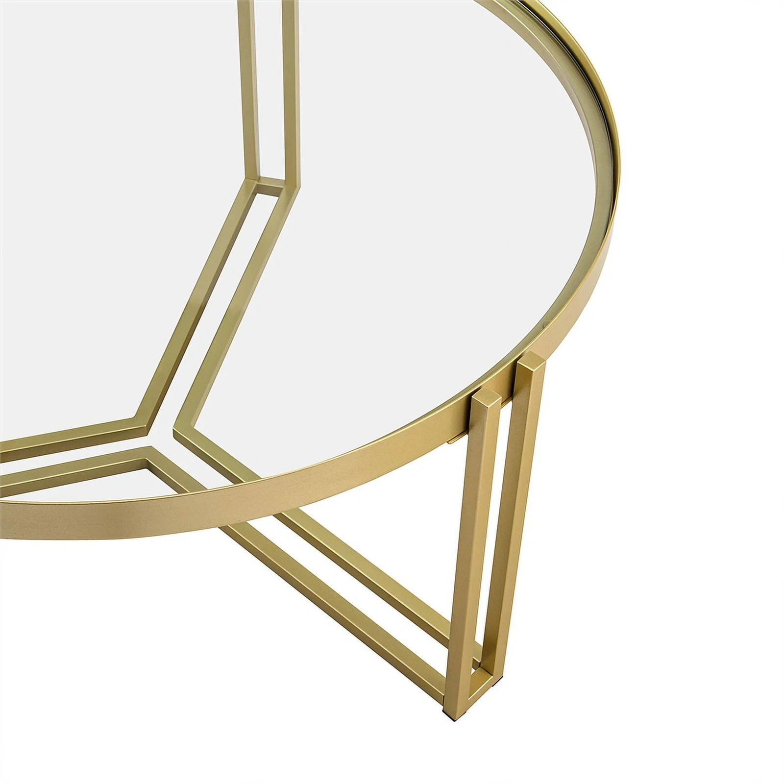 Glam Round Glass and Metal Tri-Leg Coffee Table - Gold