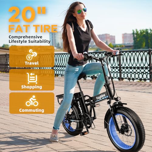 1000W Folding Electric Bike, 48V 20AH Large Removable Battery E Bike, 30+MPH, 80 Miles Max Range, 20" Fat Tire Electric Bike for Adults