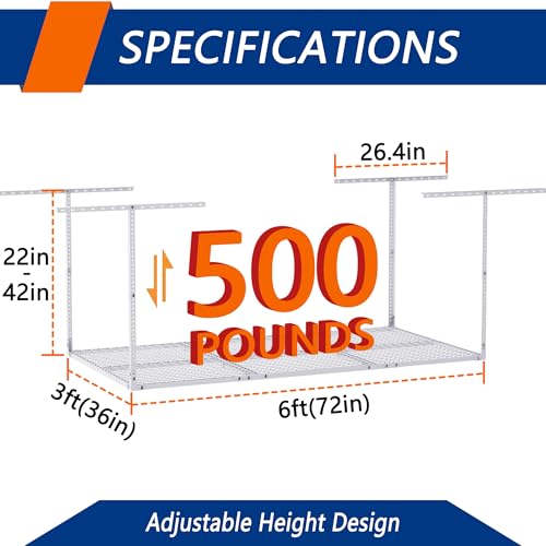 3 x 8FT Overhead Garage Storage Rack,Adjustable Ceiling Storage Racks,Garage Shelving Heavy Duty Storage Organizer System