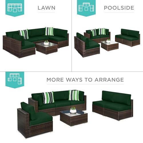 Best Choice Products 7-Piece Modular Outdoor Sectional Wicker Patio Conversation Set w/ 2 Pillows, Coffee Table, Cover Included - Gray/Navy