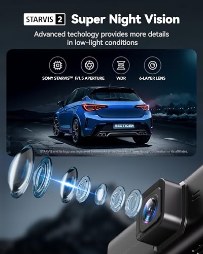 REDTIGER 4K Dash Cam Front and Rear, STARVIS 2 Sensor, Touch Screen 3.18", 128GB Card Included, Voice Control, 5.8GHz WiFi Car Dash Camera, GPS