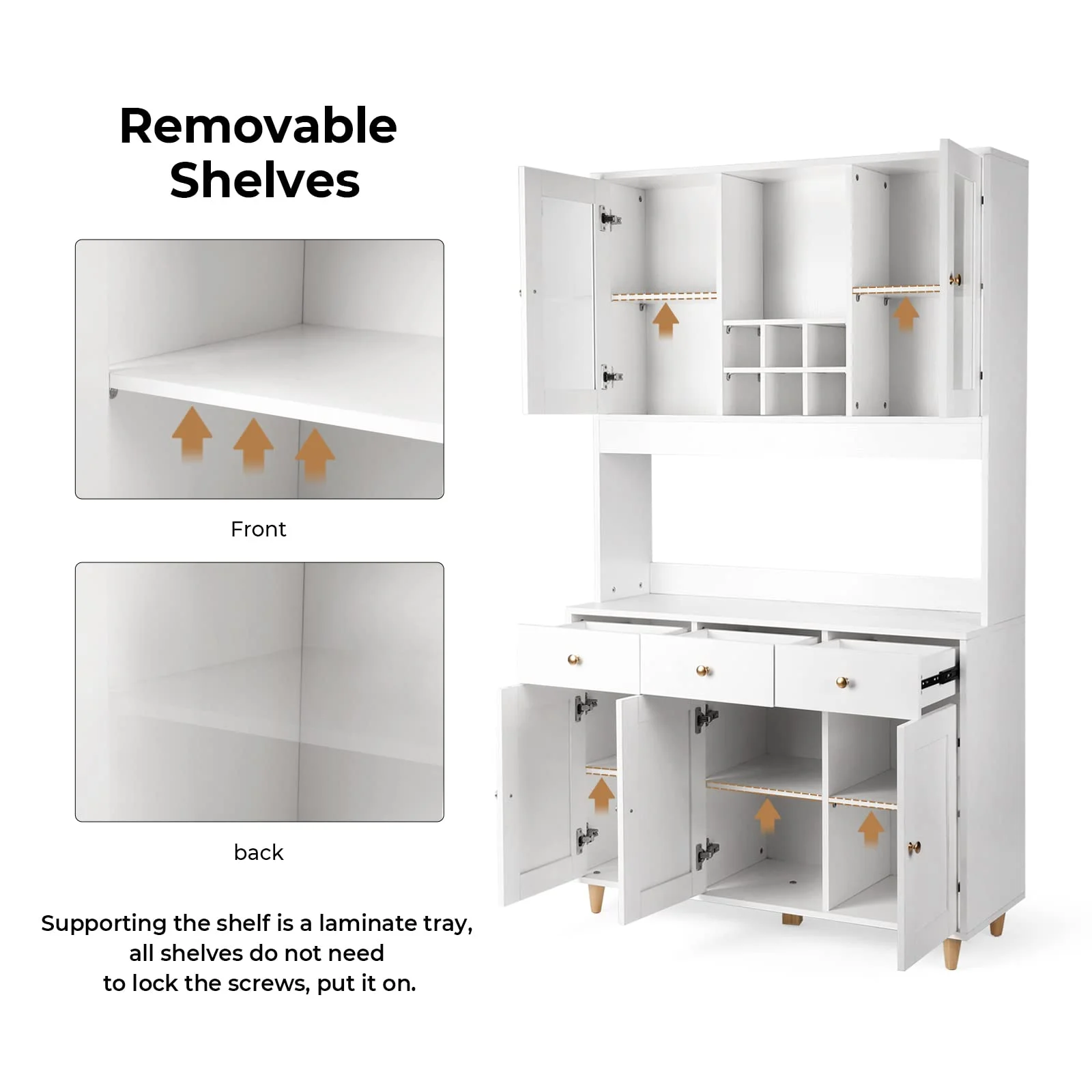 RichYa 71.2" Kitchen Pantry Cabinet Freestanding Large Storage Microwave Wine Cabinets White