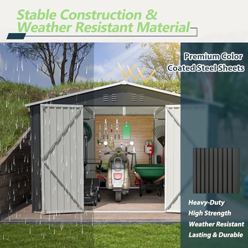 6x4 ft Small Outdoor Metal Storage Shed with Floor Frame & Lockable Door, Heightened Entry Garden Tool Shed for Backyard, Durable Galvanized Steel