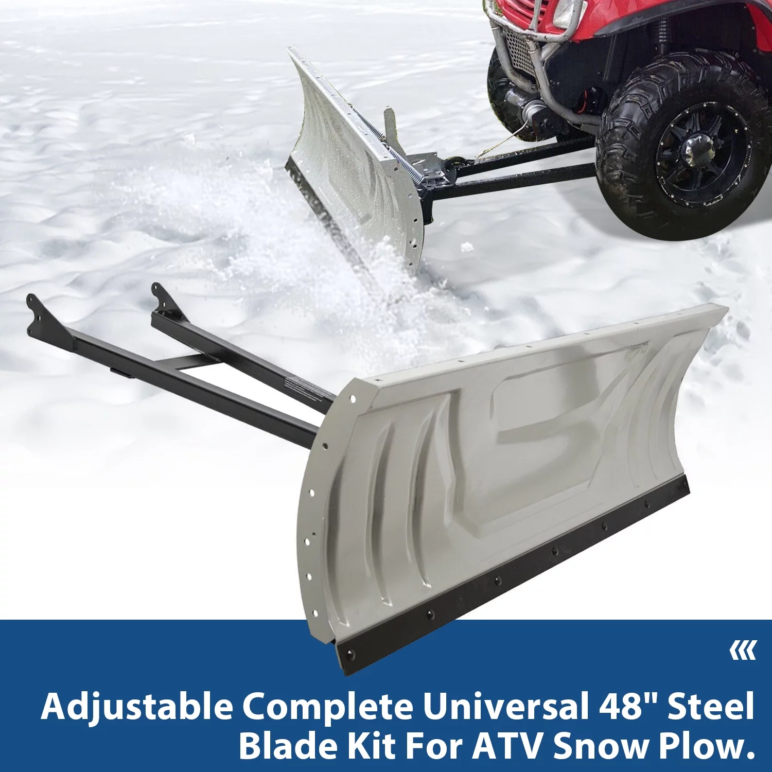 Kojem 48" Snow Plow Blade Universal Adjustable Complete for ATV Honda Kawasaki Polaris Aeon Crossland Arctic-Cat Alterra ATV Plow Kit Steel White Can