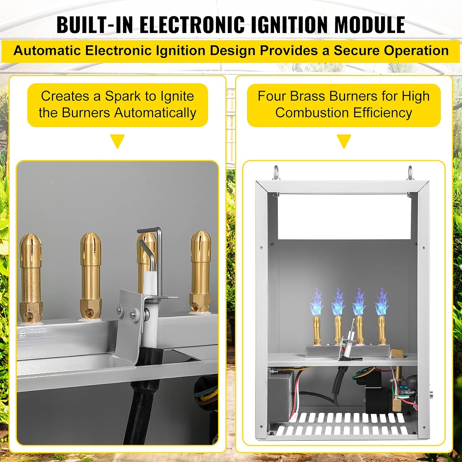 VEVOR CO2 Burner, 4 Brass Burner CO2 Generator for Plant, Liquid Propane LP Carbon Dioxide Generator, 11178 BTU/Hr, Built-In Electronic Ignition