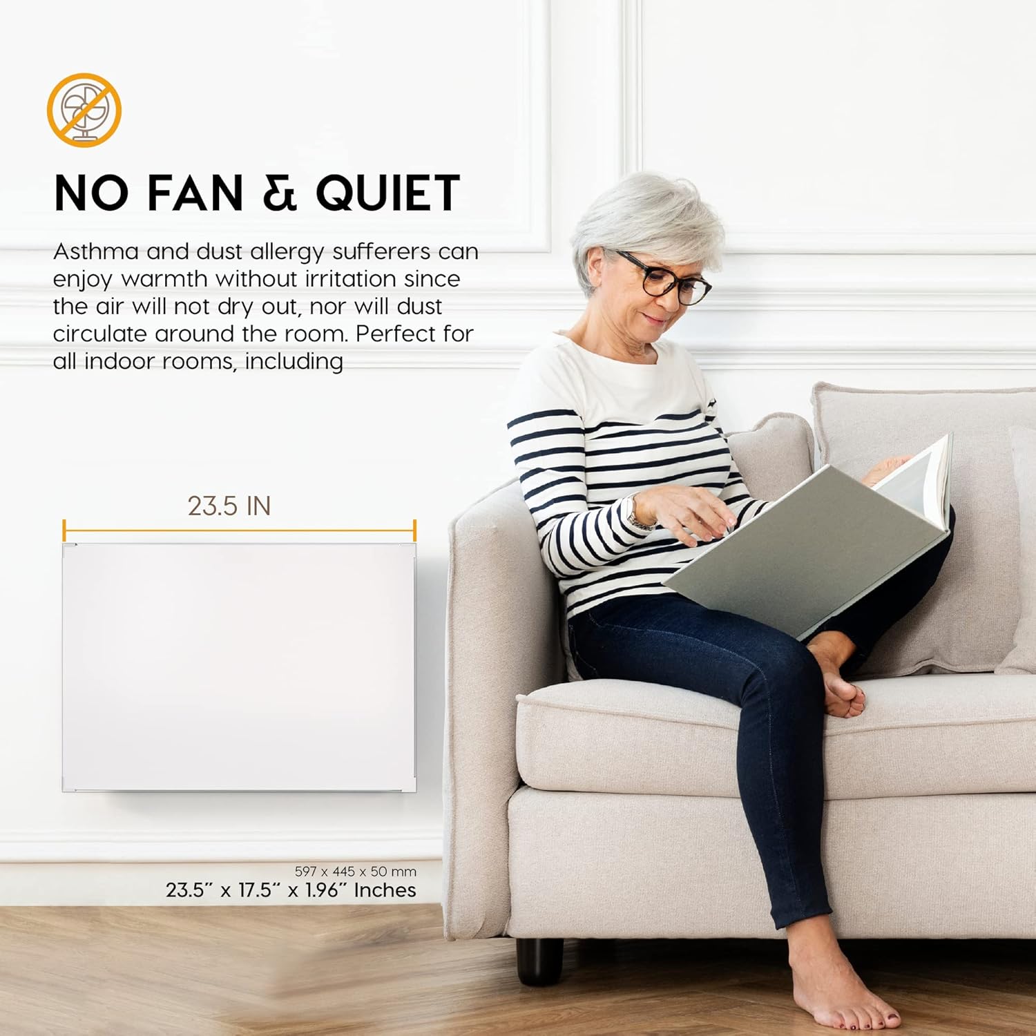 EconoHome Wall Mount Space Heater Panel - 250 Watt Splashproof Convection Heater with Heat Guard Cover - Ideal for 100 Sq Ft Room or Bathroom