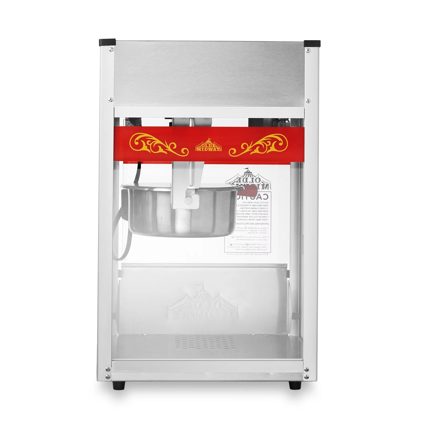 Olde Midway Commercial Popcorn Machine, Bar Style Popper with 8 Ounce Kettle, Red