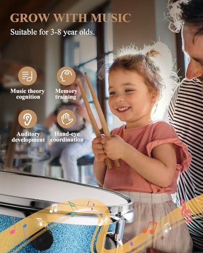 Kids Drum KIt Eastar 3-Piece for Beginners, 14 inch Drum Set with Adjustable Throne, Cymbal, Pedal & Two Pairs of Drumsticks