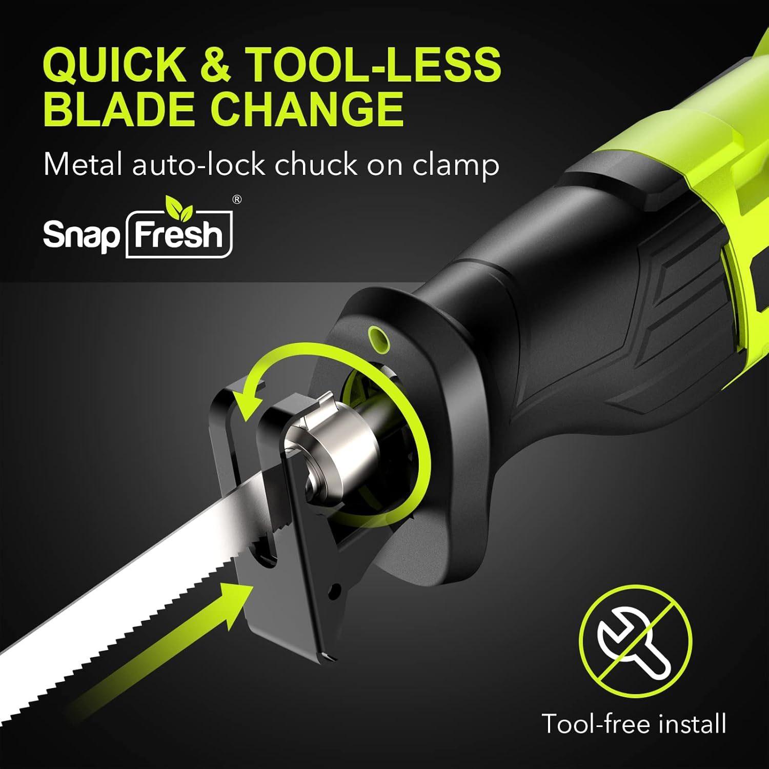 Reciprocating Saw - SnapFresh Cordless Reciprocating Saw for Woods Metal Plastic Cutting, 0-3000 SPM Powerful Motor Reciprocating Saw
