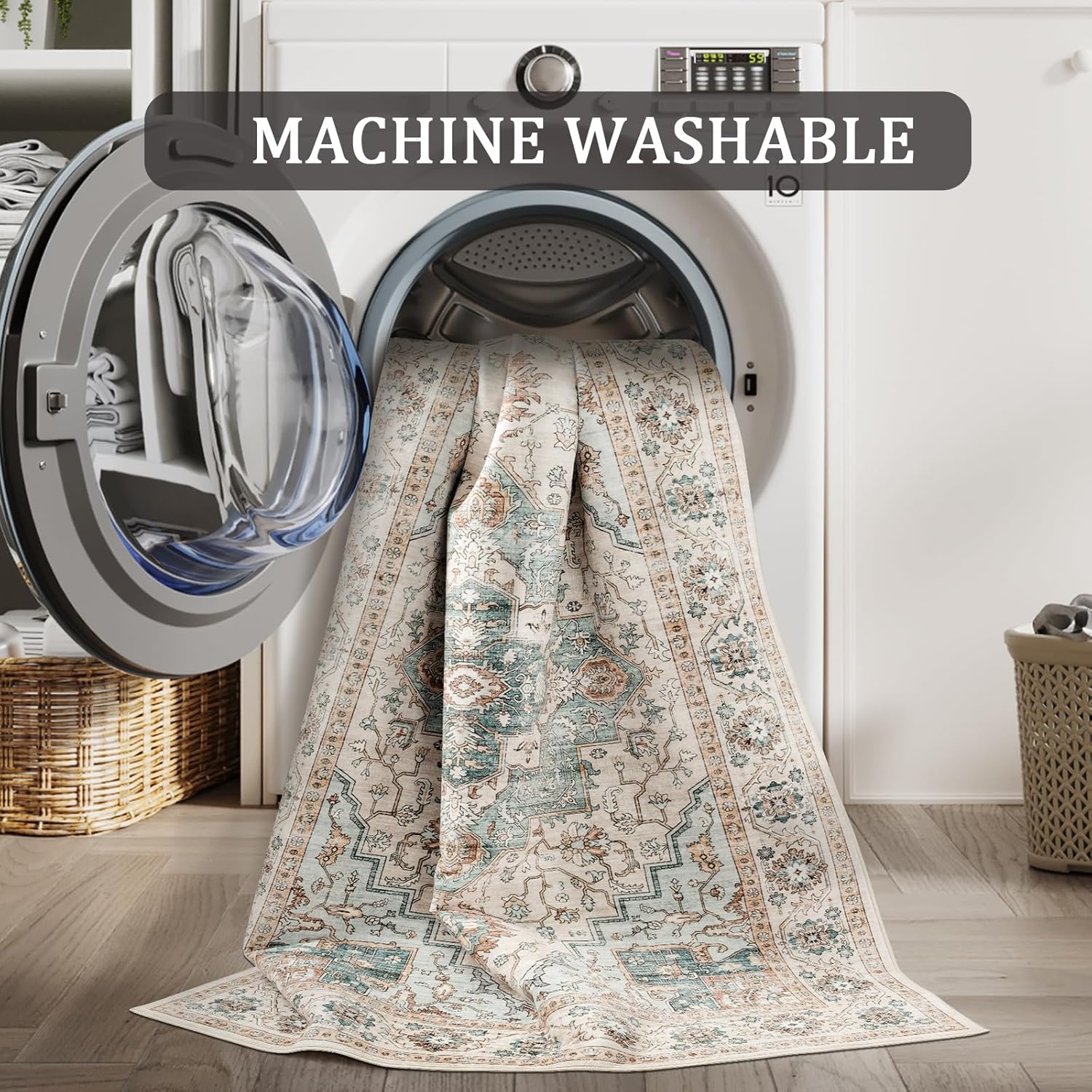 8x10 Area Rug for Living Room, Non Slip Vintage Machine Washable Rug, Foldable Stain Resistant Large Area Rugs for Bedroom