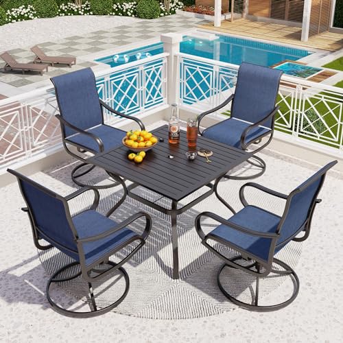 PHI VILLA 5 PCS Outdoor Patio Dining Set with Swivel Dining Chairs (Blue) and 37"x 37" Metal Steel Dining Table(1.57" Umbrella Hole)