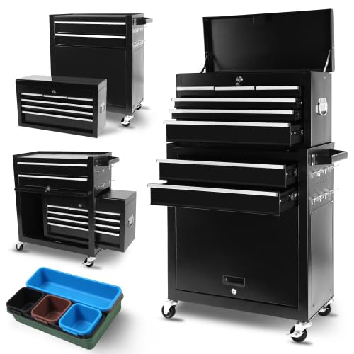 Rolling Tool Chest, 5-Drawer Rolling Tool Storage Cabinet with Detachable Top Tool Box, Liner, Universal Lockable Wheels, Adjustable Shelf