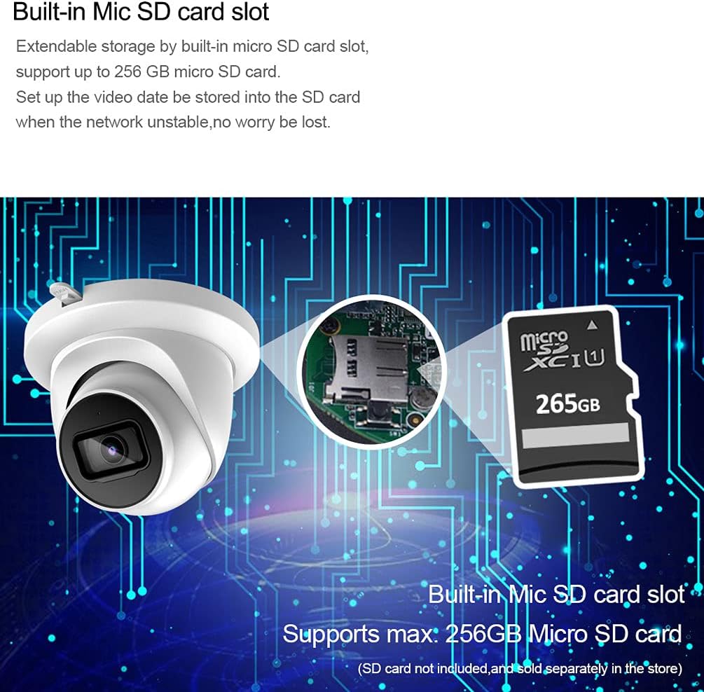 Starlight 4K 8MP Poe IP Camera with Low-Illumination Built-in Mic, 98ft Night Vision, IVS, H.265, SD Card Slot, WDR, 3D DNR, IP67